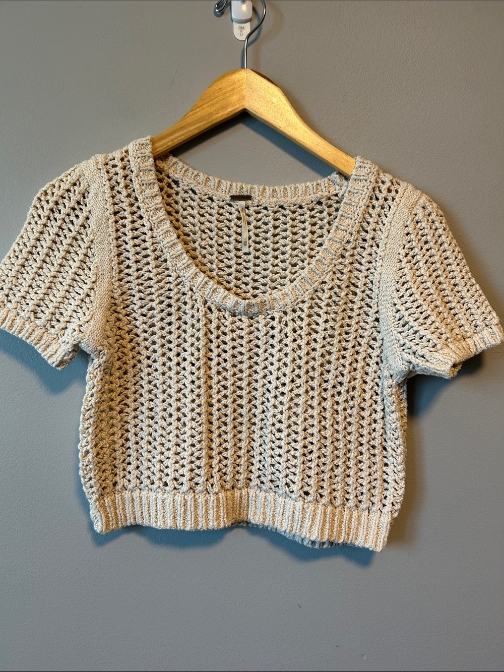 Free People Open Knit Short Sleeve Boho Sweater